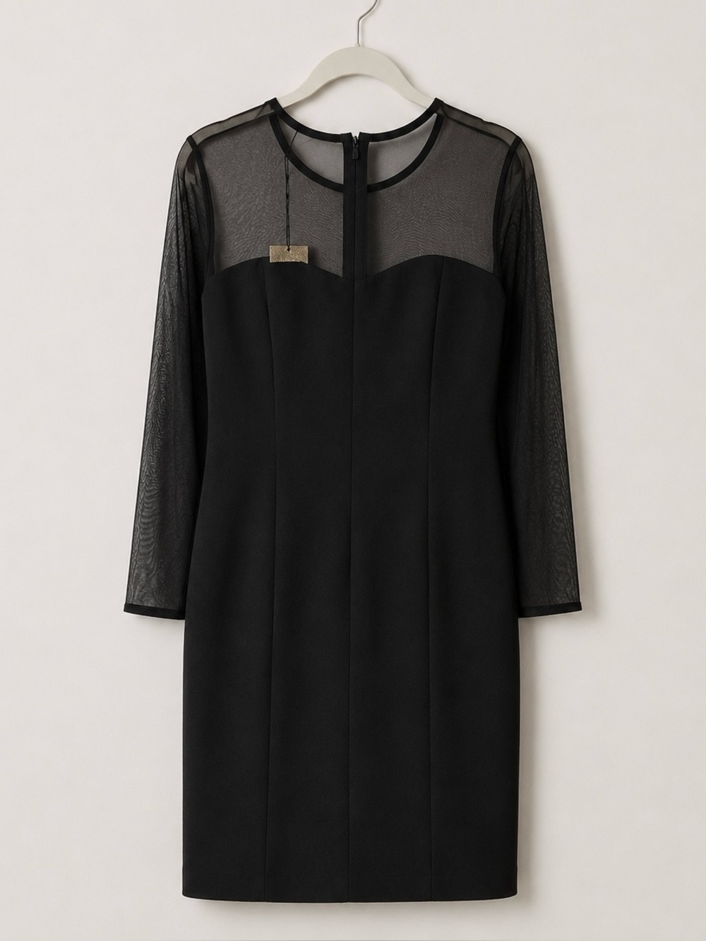 Tahari Black Illusion Mesh Sheath Dress Size 10 NWT Long Sleeve - Picture 5 of 9
